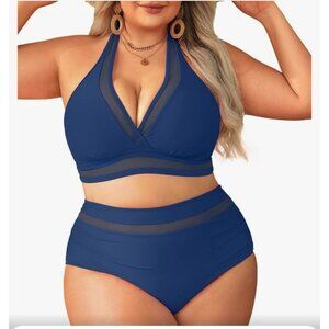 Tempt Me Womens Plus Size 22W Bikini High Waisted Mesh Bathing Suit Beach Pool